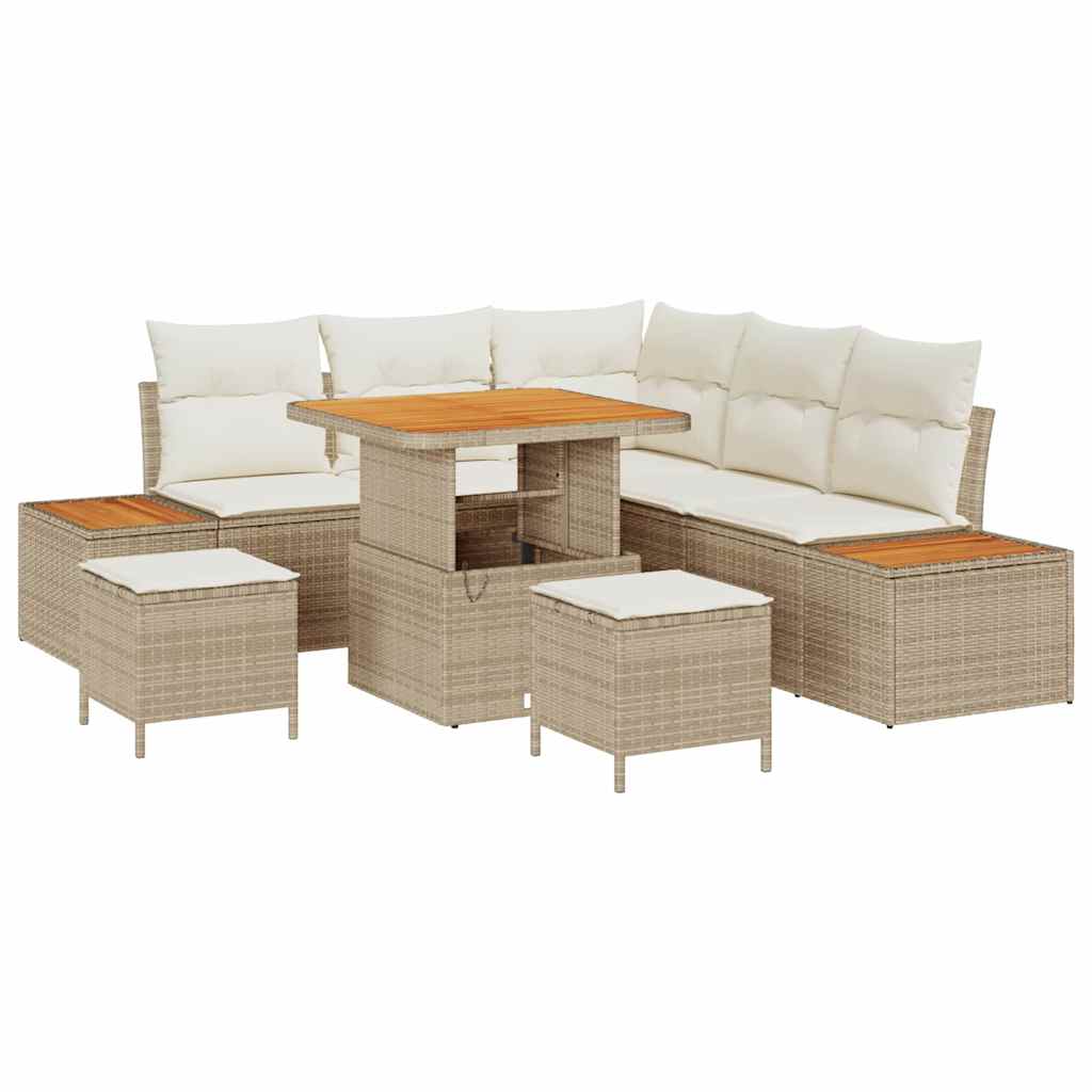 Tuinbankenset 8 st 7-Aantal zitplaatsen Beige Poly riet