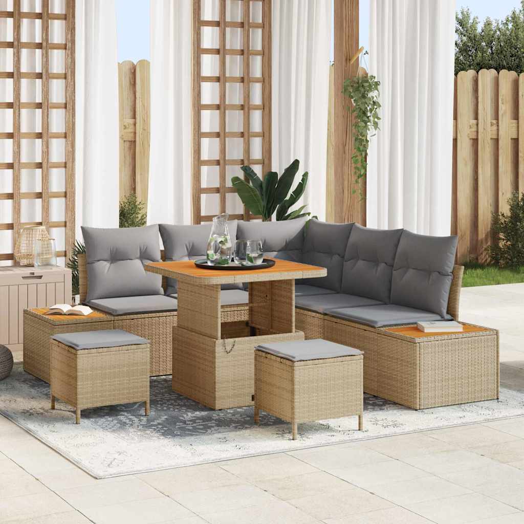 Tuinbankenset 8 st 7-Aantal zitplaatsen Beige Poly riet