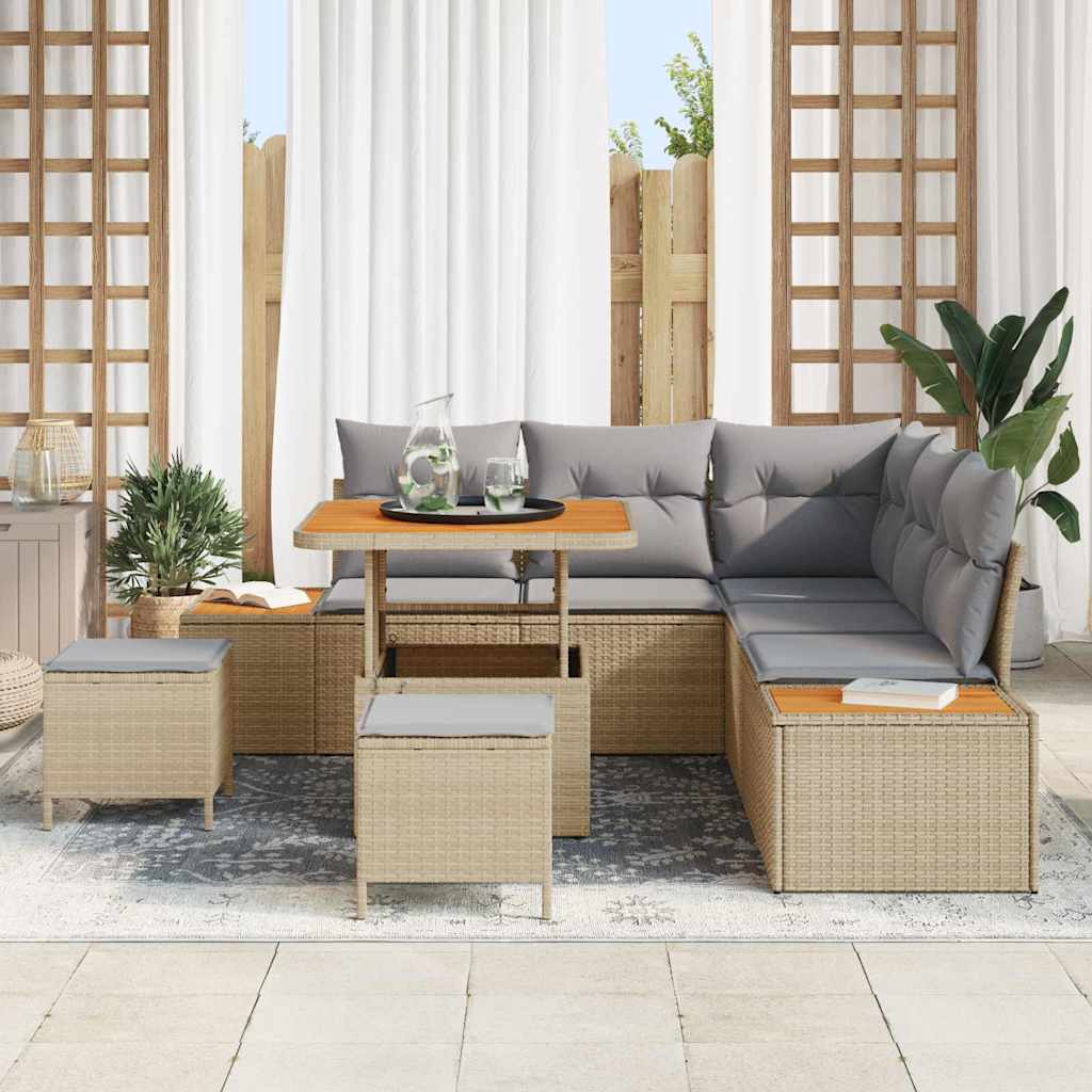 Tuinbankenset 8 st 7-Aantal zitplaatsen Beige Poly riet