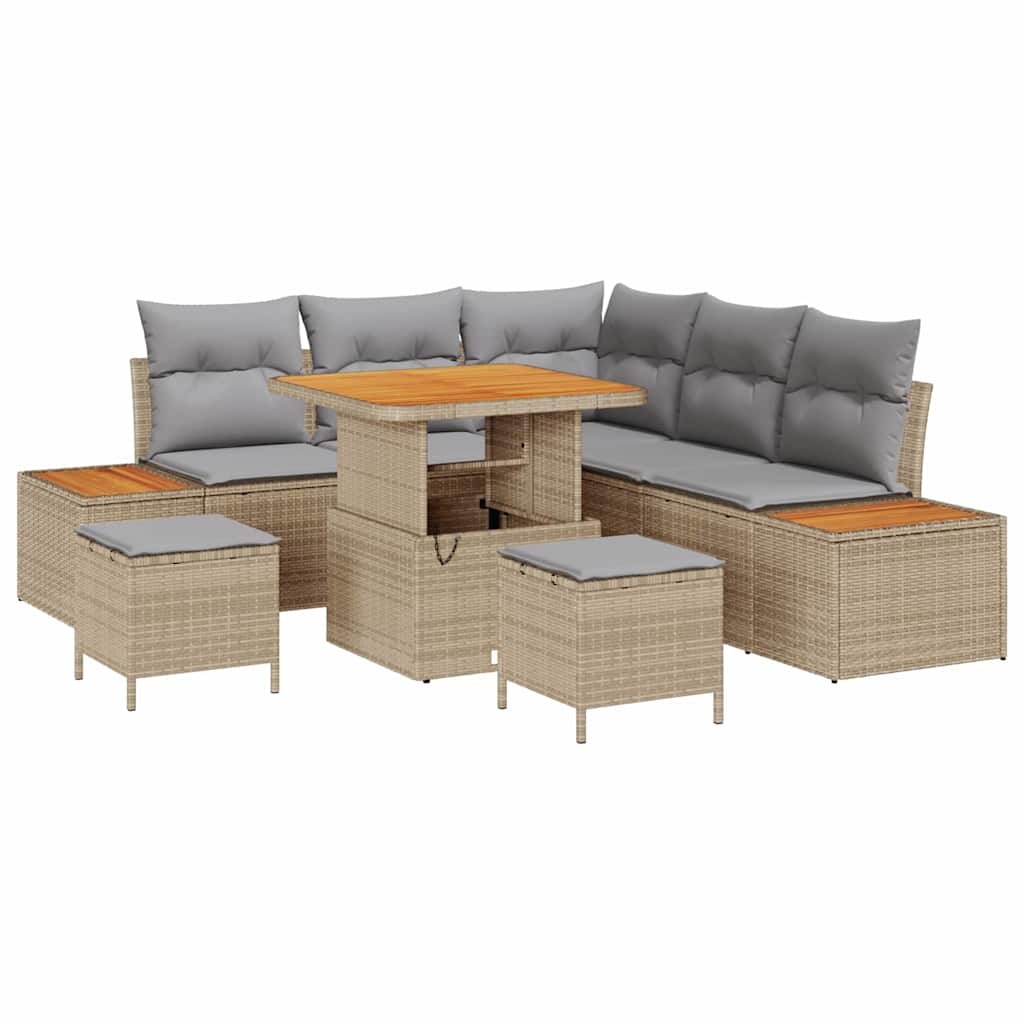 Tuinbankenset 8 st 7-Aantal zitplaatsen Beige Poly riet