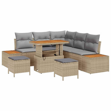 Tuinbankenset 8 st 7-Aantal zitplaatsen Beige Poly riet