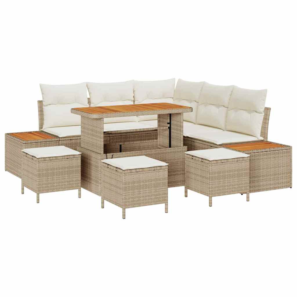 Tuinbankenset met kussen met opslag 9 pcs Beige Poly riet