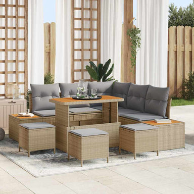Tuinbankenset 9 st 8-Aantal zitplaatsen Beige Poly riet