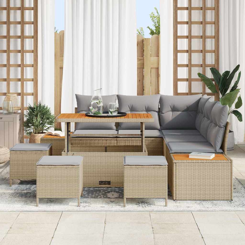 Tuinbankenset 9 st 8-Aantal zitplaatsen Beige Poly riet