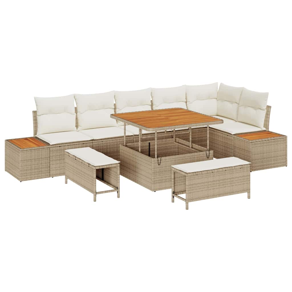 Tuinbankenset 9 st 8-Aantal zitplaatsen Beige Poly riet