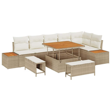 Tuinbankenset 9 st 8-Aantal zitplaatsen Beige Poly riet