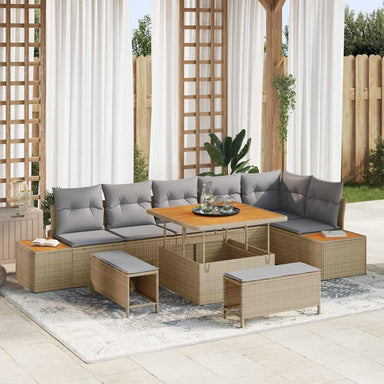 Tuinbankenset 9 st 8-Aantal zitplaatsen Beige Poly riet