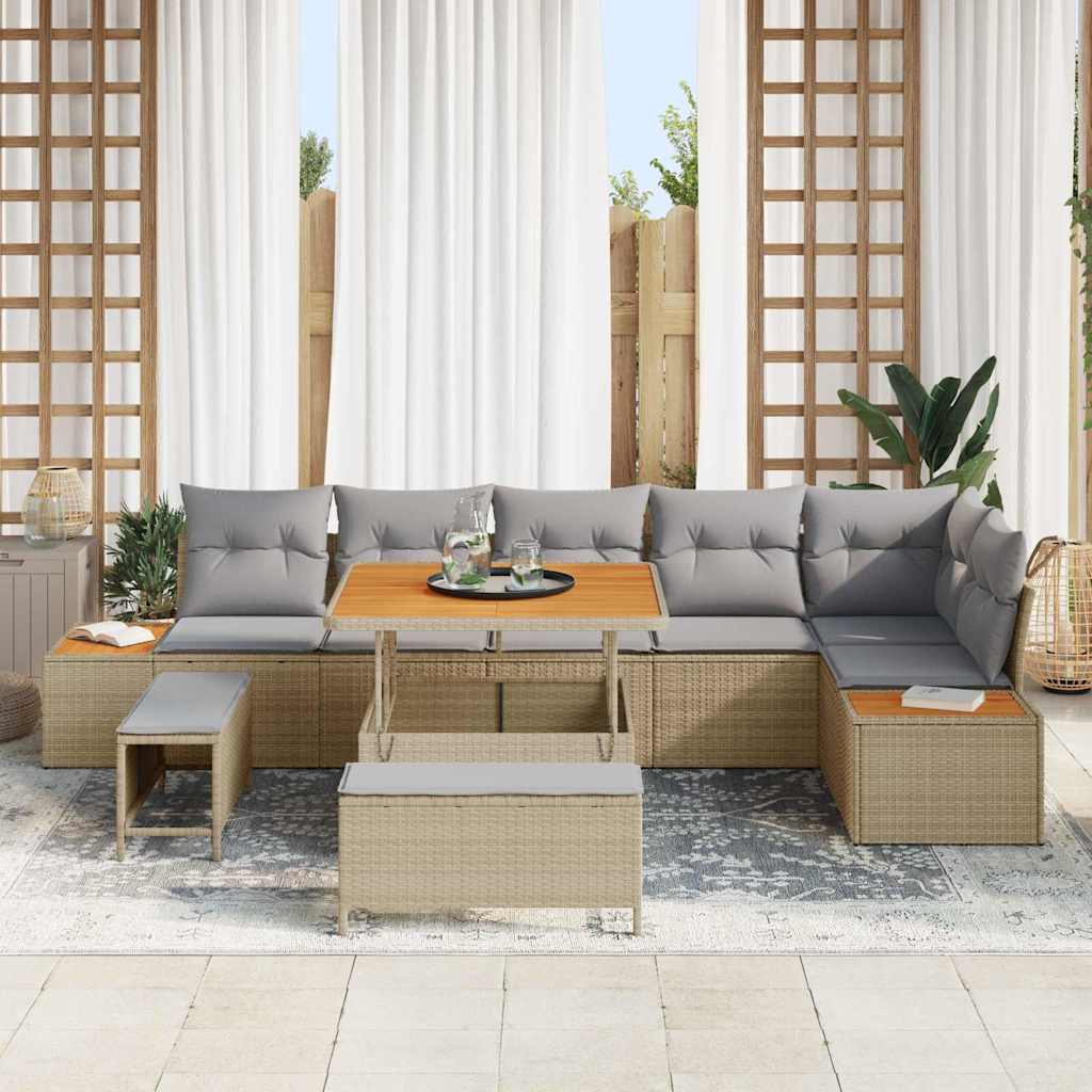 Tuinbankenset 9 st 8-Aantal zitplaatsen Beige Poly riet