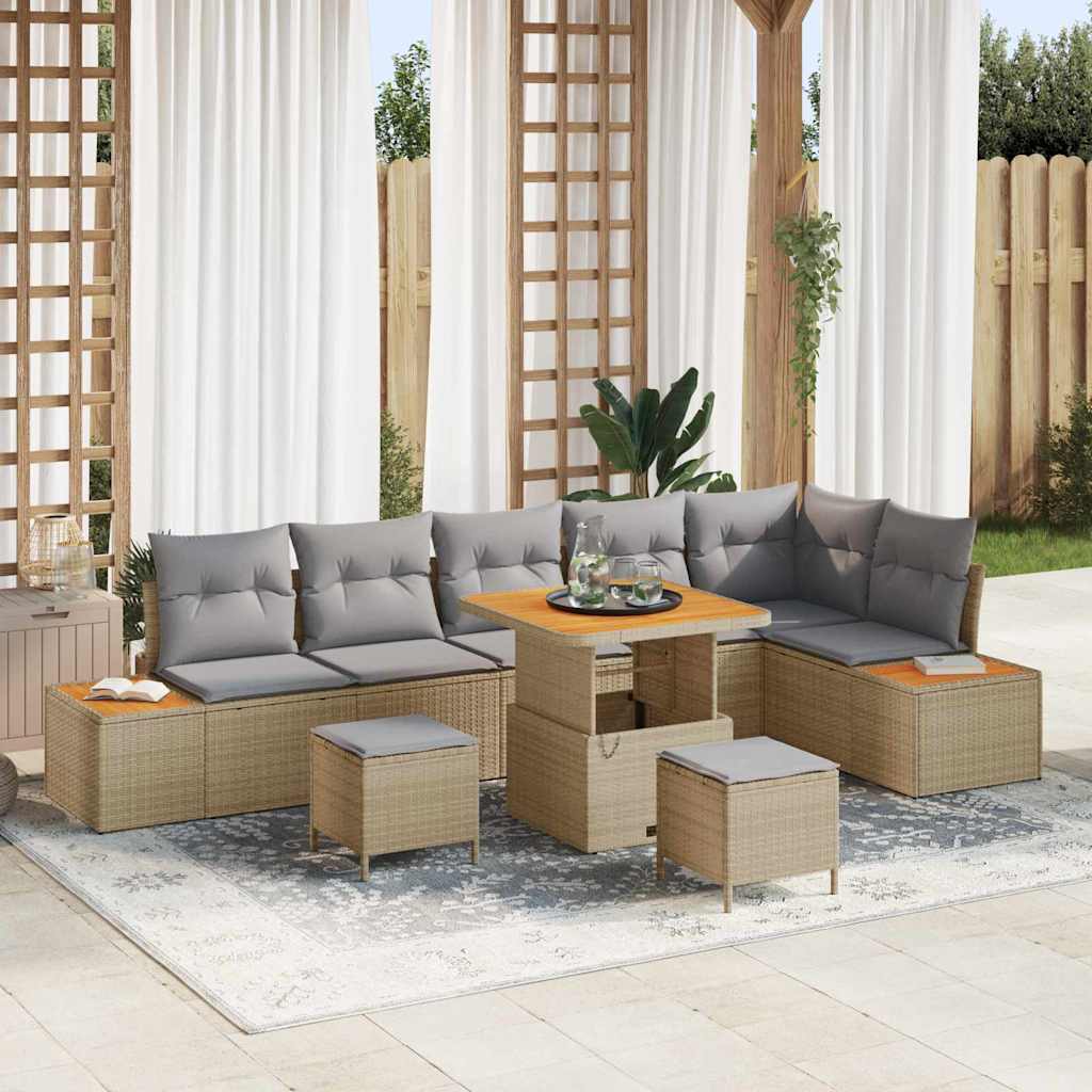 Tuinbankenset 9 st 8-Aantal zitplaatsen Beige Poly riet