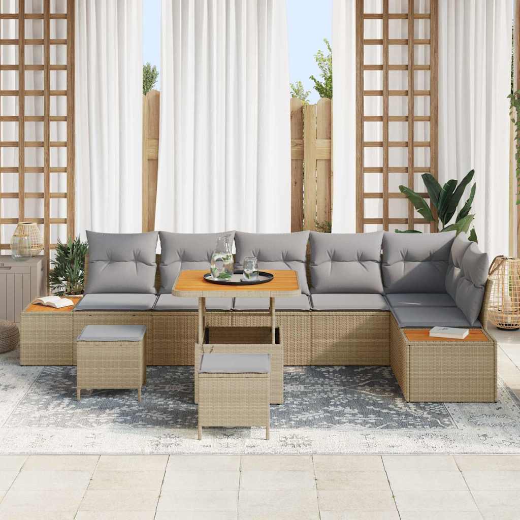 Tuinbankenset 9 st 8-Aantal zitplaatsen Beige Poly riet