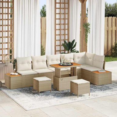 Tuinbankenset 9 st 8-Aantal zitplaatsen Beige Poly riet