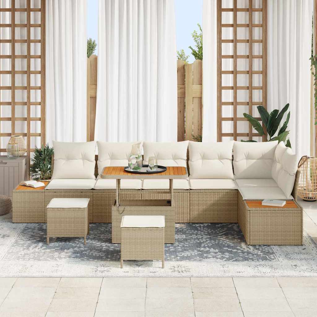 Tuinbankenset 9 st 8-Aantal zitplaatsen Beige Poly riet