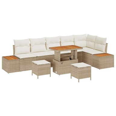 Tuinbankenset 9 st 8-Aantal zitplaatsen Beige Poly riet