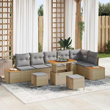Tuinbankenset 9 st 8-Aantal zitplaatsen Beige Poly riet