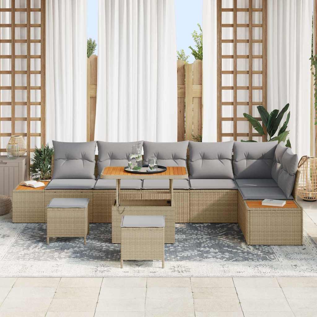 Tuinbankenset 9 st 8-Aantal zitplaatsen Beige Poly riet