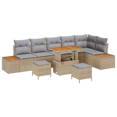 Tuinbankenset 9 st 8-Aantal zitplaatsen Beige Poly riet