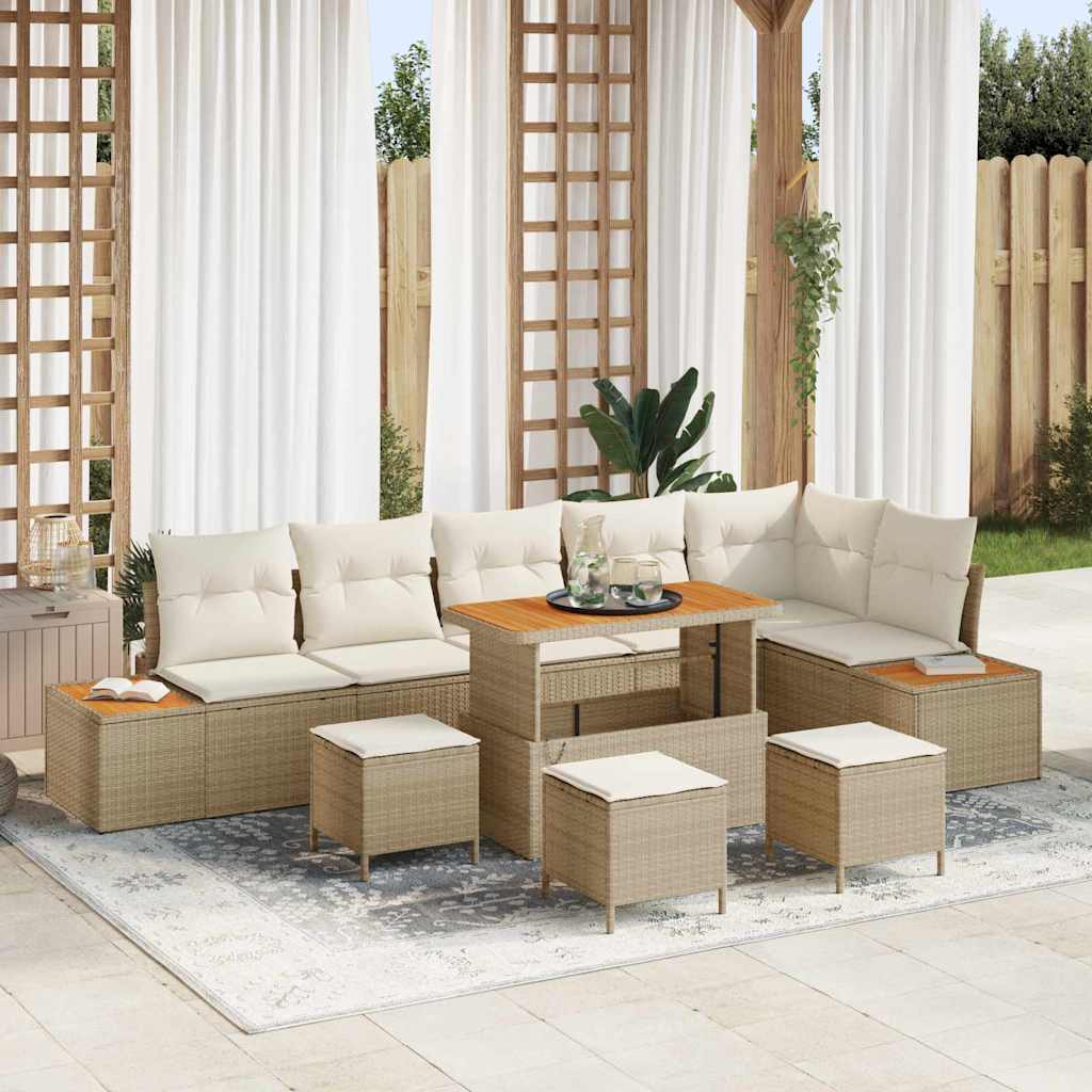 Tuinbankenset 10 st 9-Aantal zitplaatsen Beige Poly riet