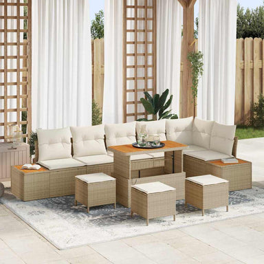 Tuinbankenset 10 st 9-Aantal zitplaatsen Beige Poly riet