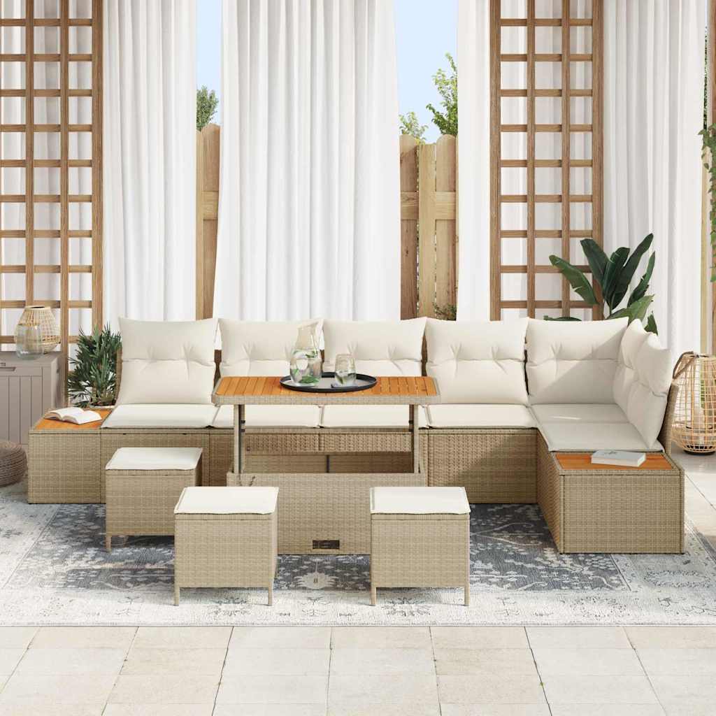 Tuinbankenset 10 st 9-Aantal zitplaatsen Beige Poly riet