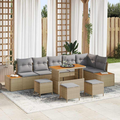 Tuinbankenset 10 st 9-Aantal zitplaatsen Beige Poly riet