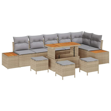 Tuinbankenset 10 st 9-Aantal zitplaatsen Beige Poly riet