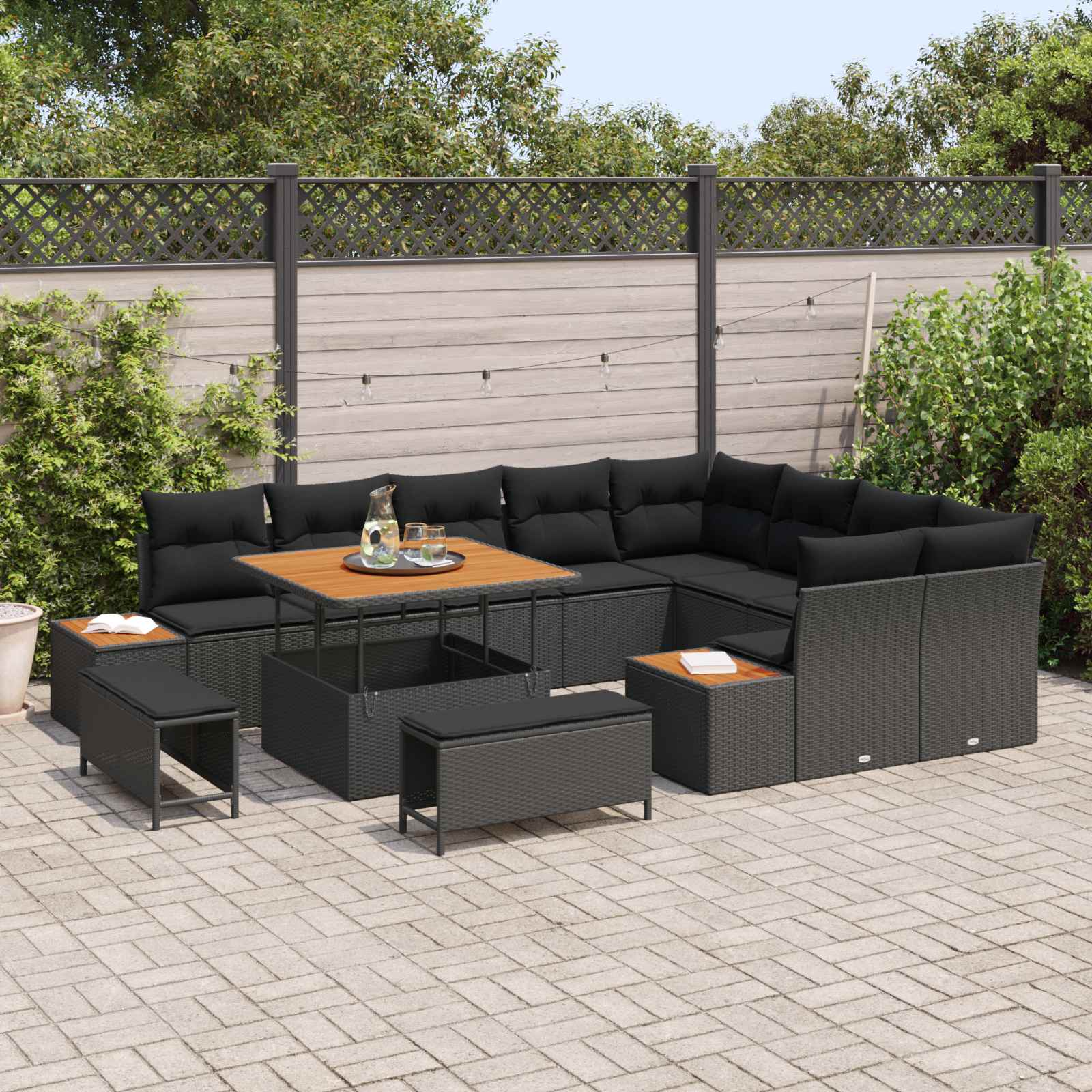 Tuinbankenset 12 st 11-Aantal zitplaatsen Zwart Poly riet