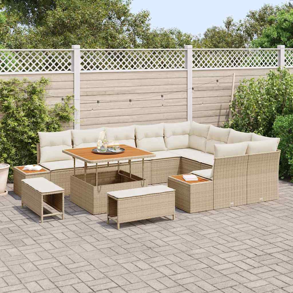 Tuinbankenset 12 st 11-Aantal zitplaatsen Beige Poly riet