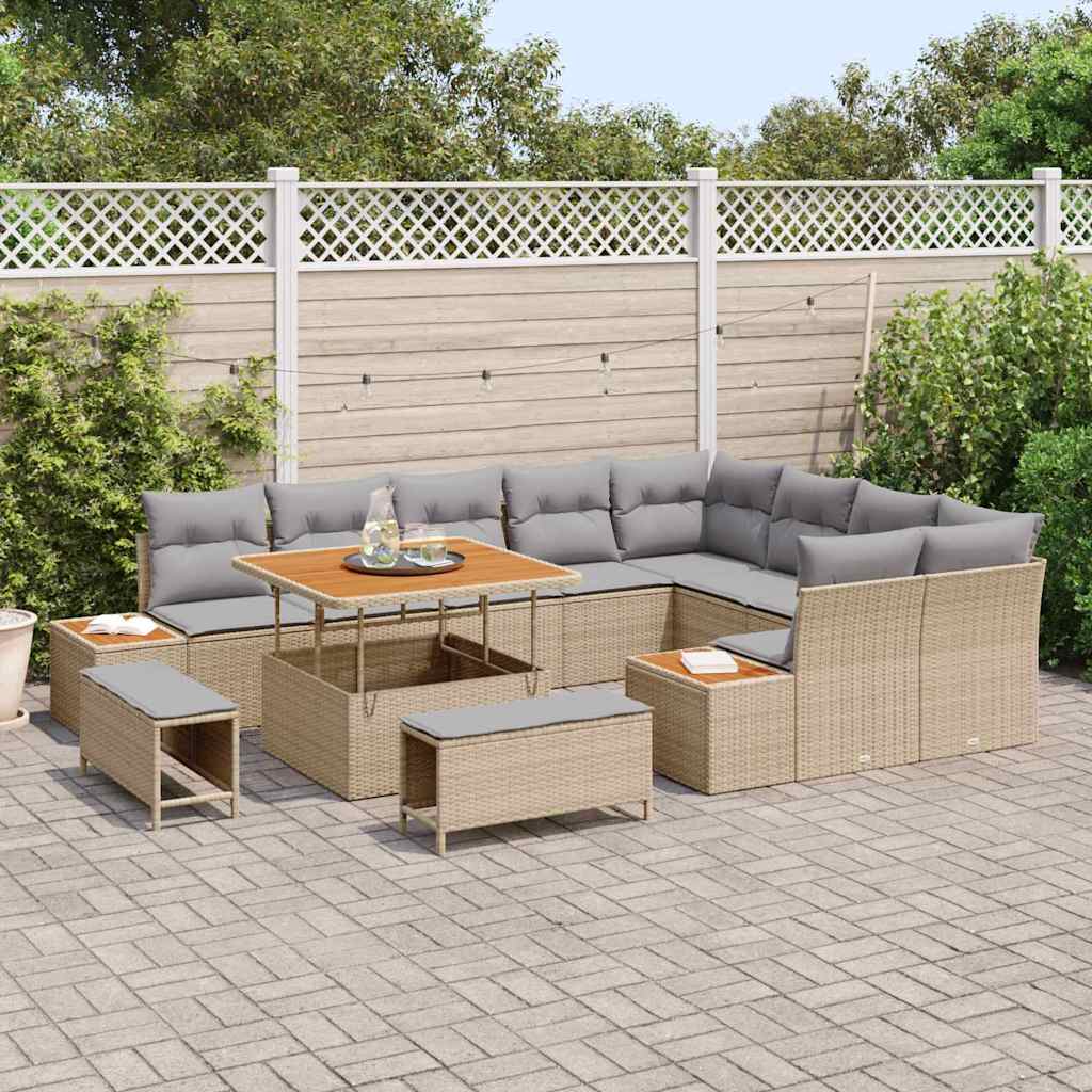 Tuinbankenset 12 st 11-Aantal zitplaatsen Beige Poly riet