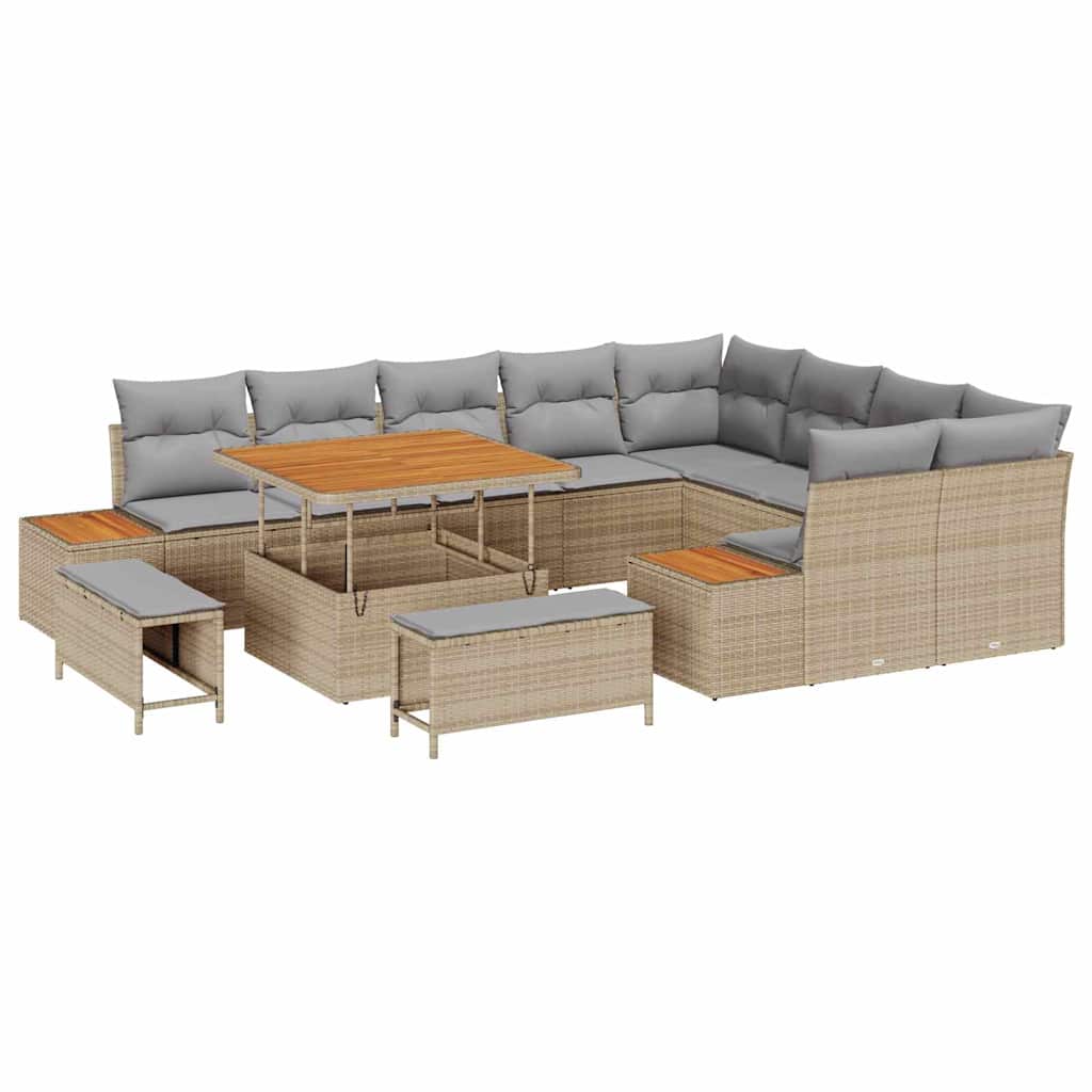 Tuinbankenset 12 st 11-Aantal zitplaatsen Beige Poly riet