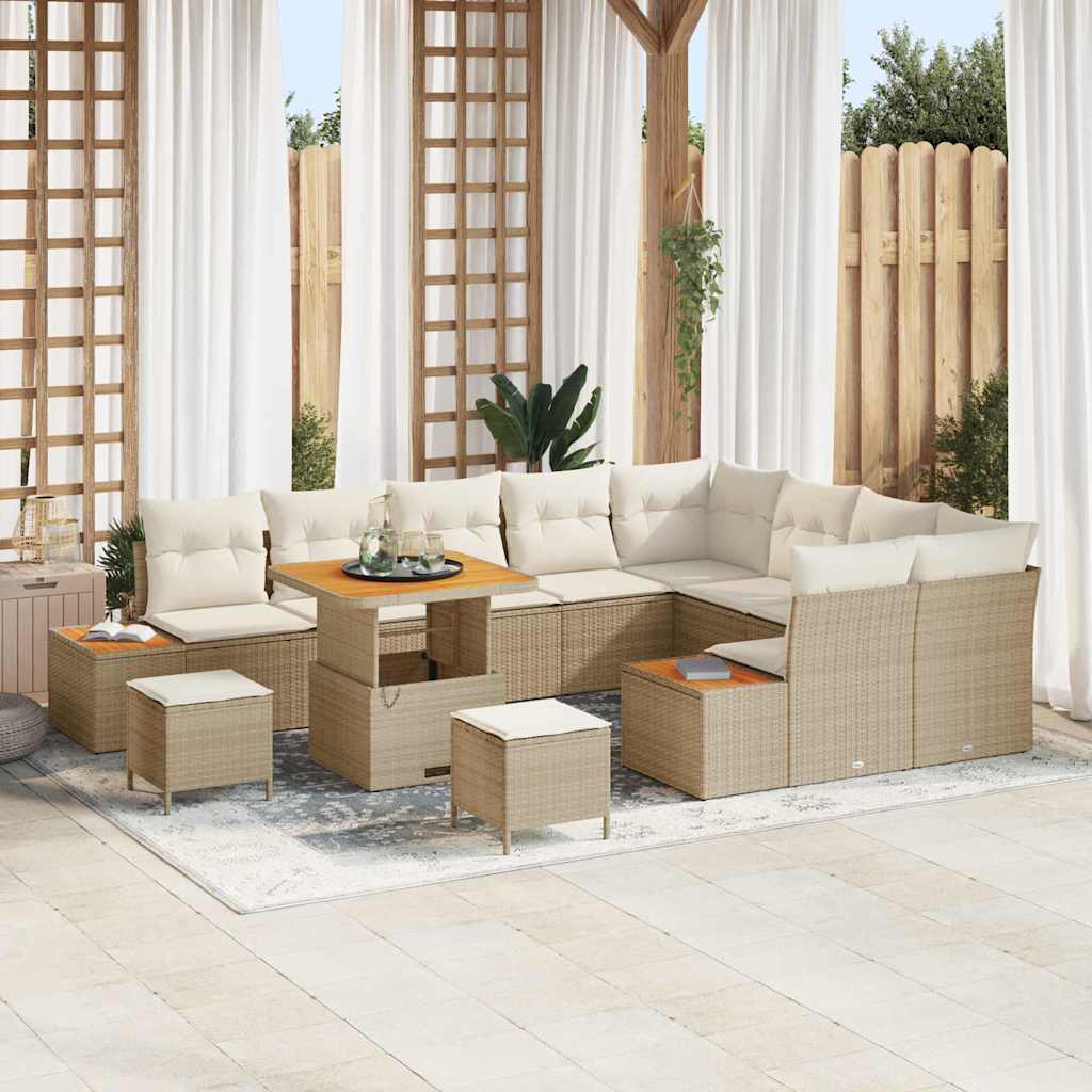 Tuinbankenset 12 st 11-Aantal zitplaatsen Beige Poly riet