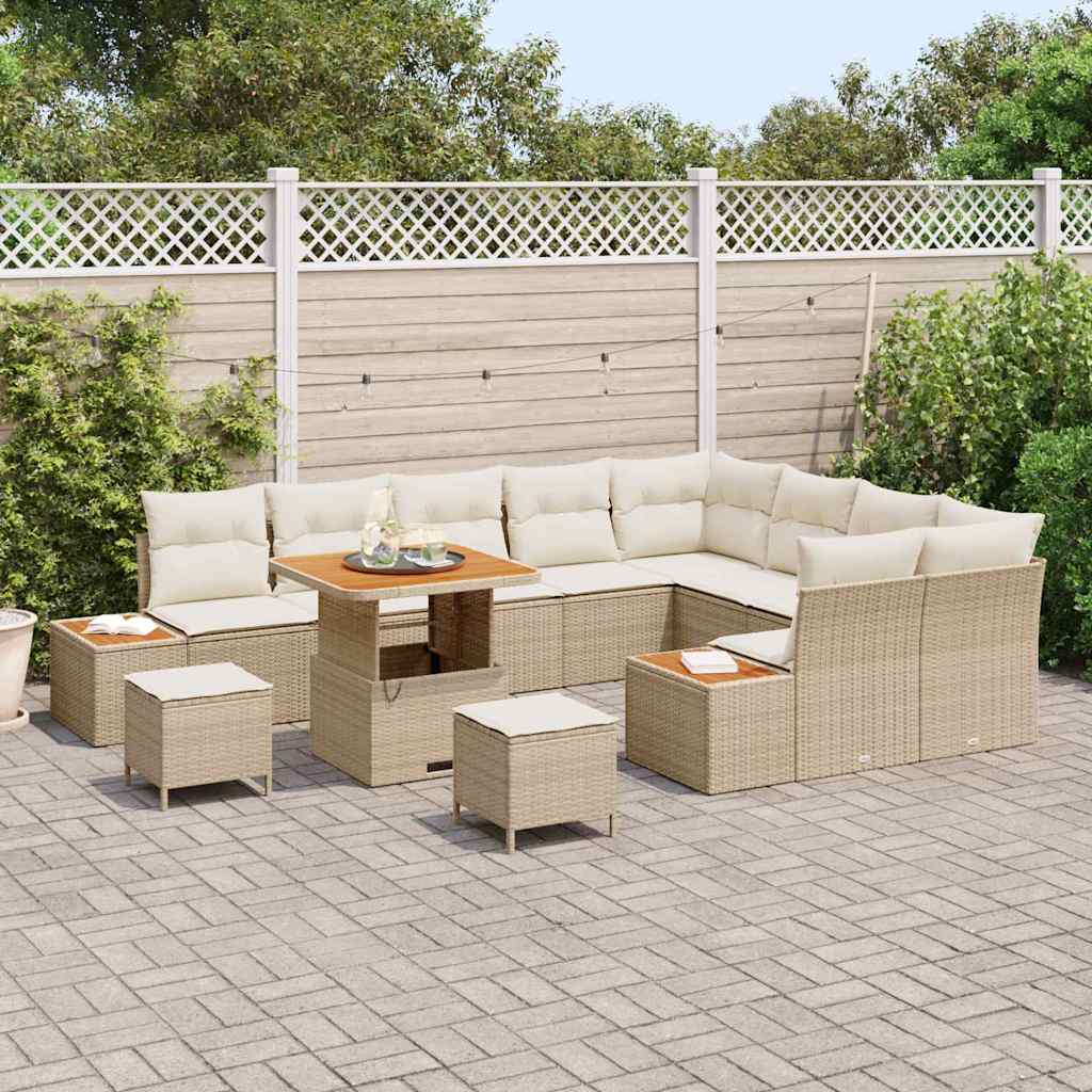 Tuinbankenset 12 st 11-Aantal zitplaatsen Beige Poly riet