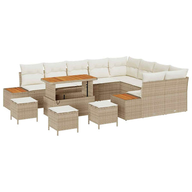 Tuinbankenset 13 st 12-Aantal zitplaatsen Beige Poly riet