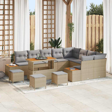 Tuinbankenset 13 st 12-Aantal zitplaatsen Beige Poly riet