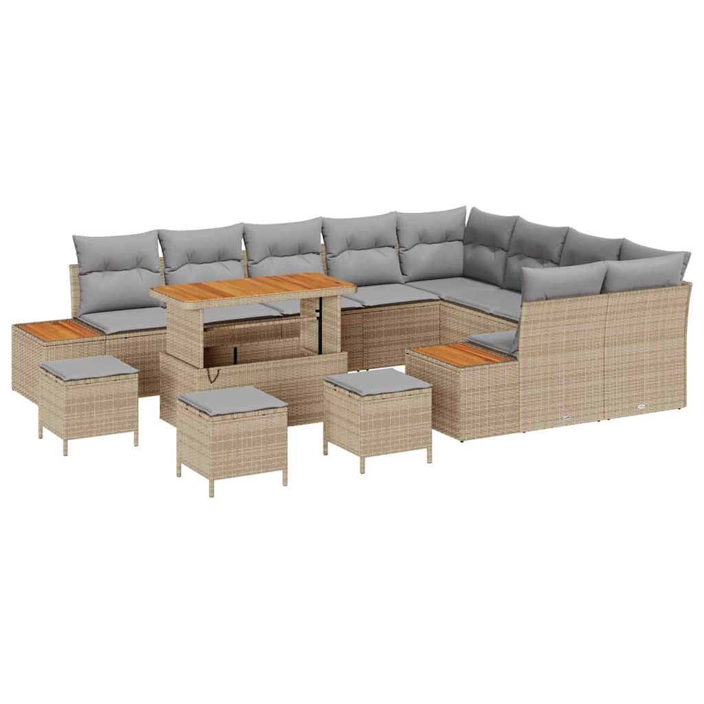 Tuinbankenset 13 st 12-Aantal zitplaatsen Beige Poly riet