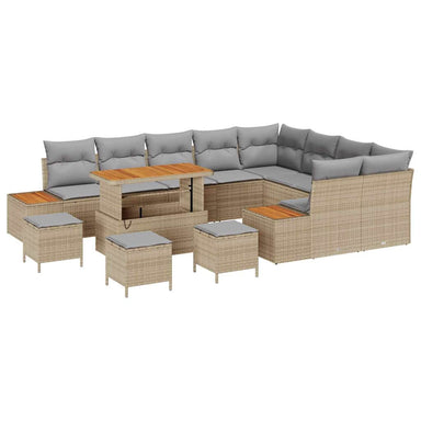 Tuinbankenset 13 st 12-Aantal zitplaatsen Beige Poly riet