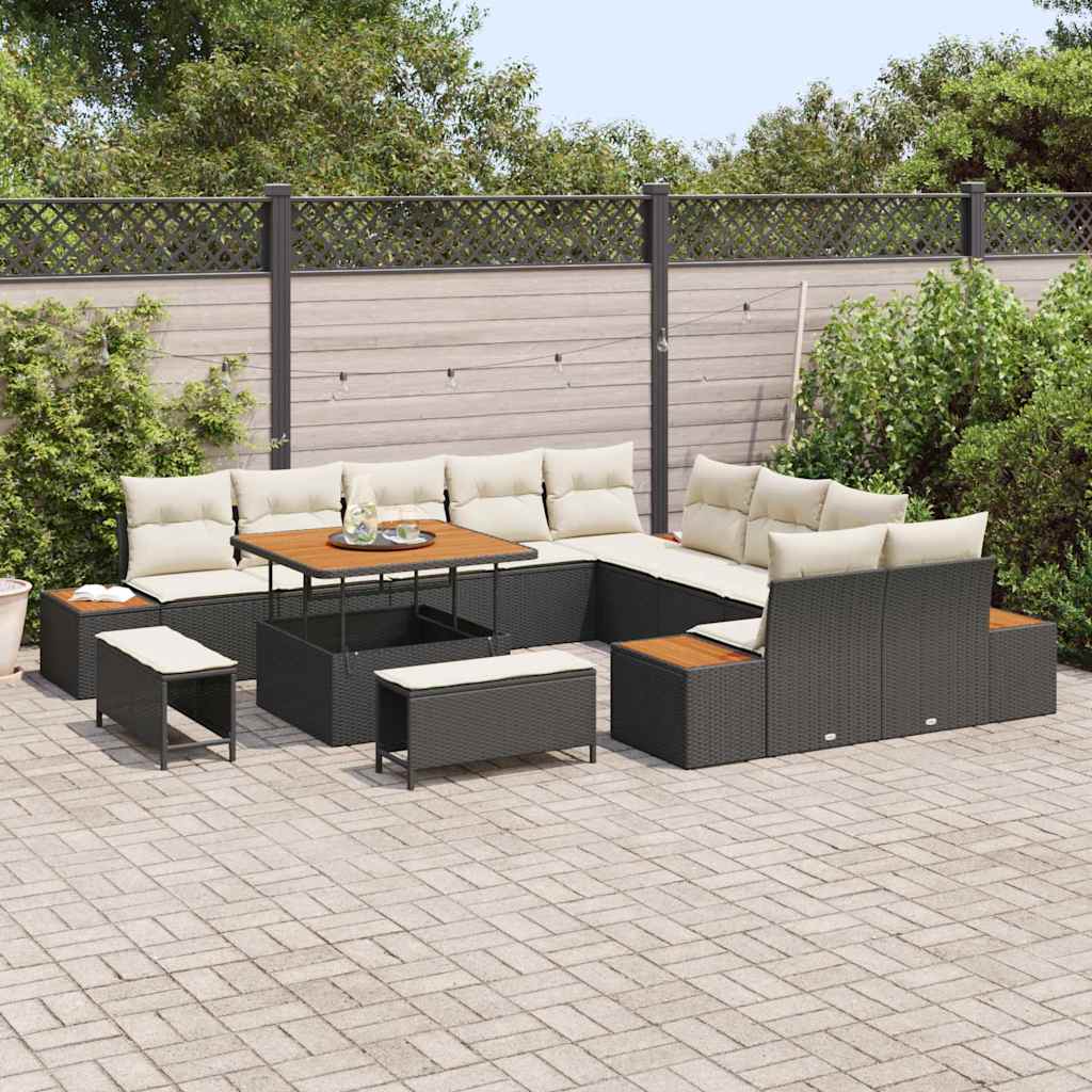 Tuinbankenset 13 st 12-Aantal zitplaatsen Zwart Poly riet