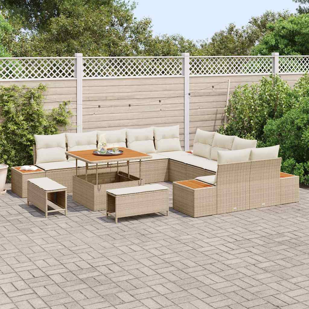 Tuinbankenset 13 st 12-Aantal zitplaatsen Beige Poly riet