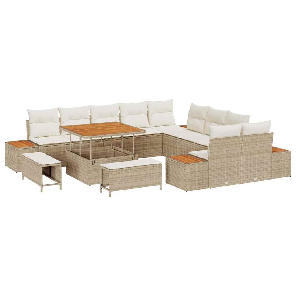 Tuinbankenset 13 st 12-Aantal zitplaatsen Beige Poly riet