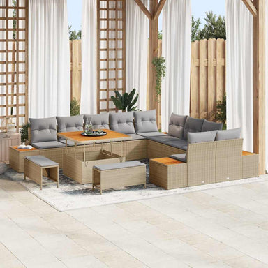 Tuinbankenset 13 st 12-Aantal zitplaatsen Beige Poly riet
