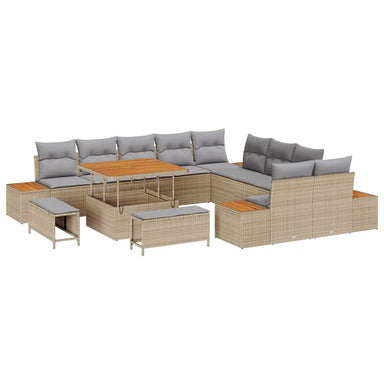 Tuinbankenset 13 st 12-Aantal zitplaatsen Beige Poly riet
