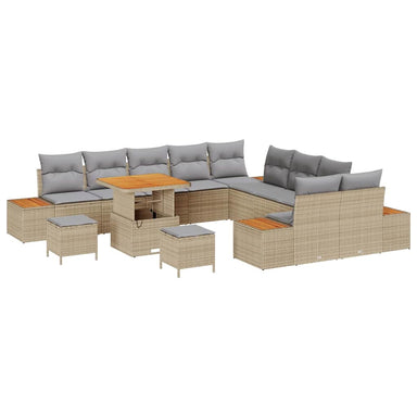 Tuinbankenset 13 st 12-Aantal zitplaatsen Beige Poly riet