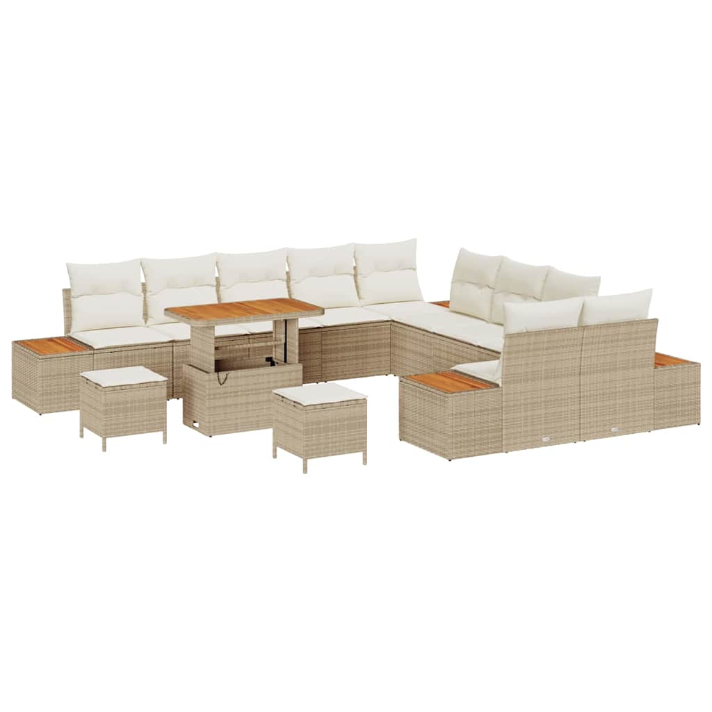 Tuinbankenset 13 st 12-Aantal zitplaatsen Beige Poly riet
