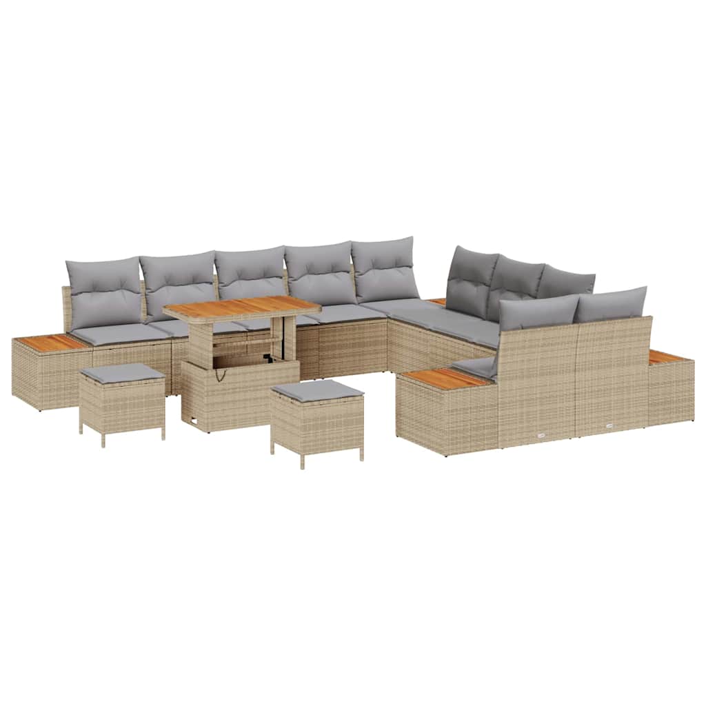 Tuinbankenset 13 st 12-Aantal zitplaatsen Beige Poly riet