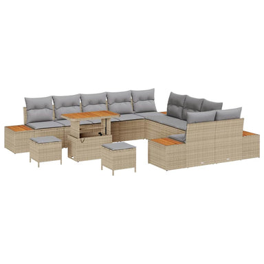 Tuinbankenset 13 st 12-Aantal zitplaatsen Beige Poly riet