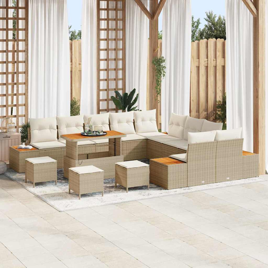 Tuinbankenset 14 st 13-Aantal zitplaatsen Beige Poly riet