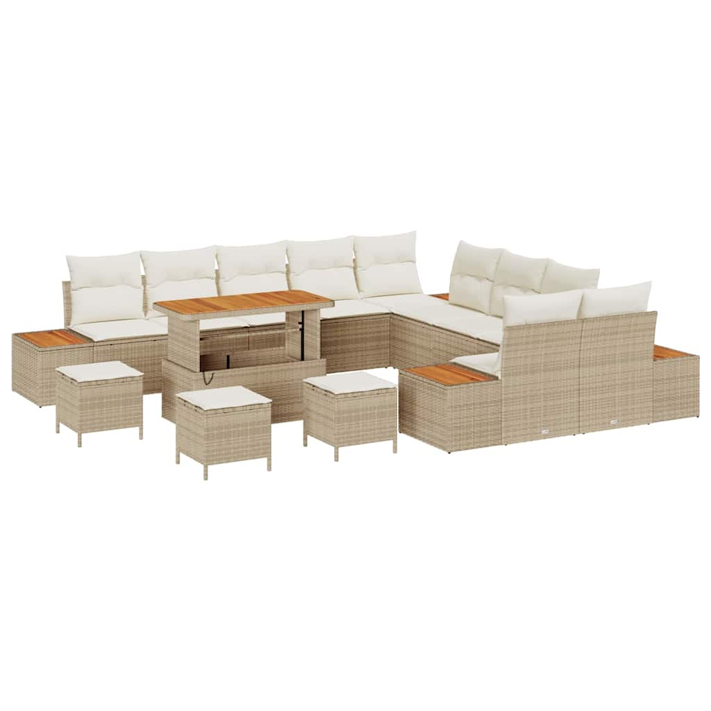 Tuinbankenset 14 st 13-Aantal zitplaatsen Beige Poly riet