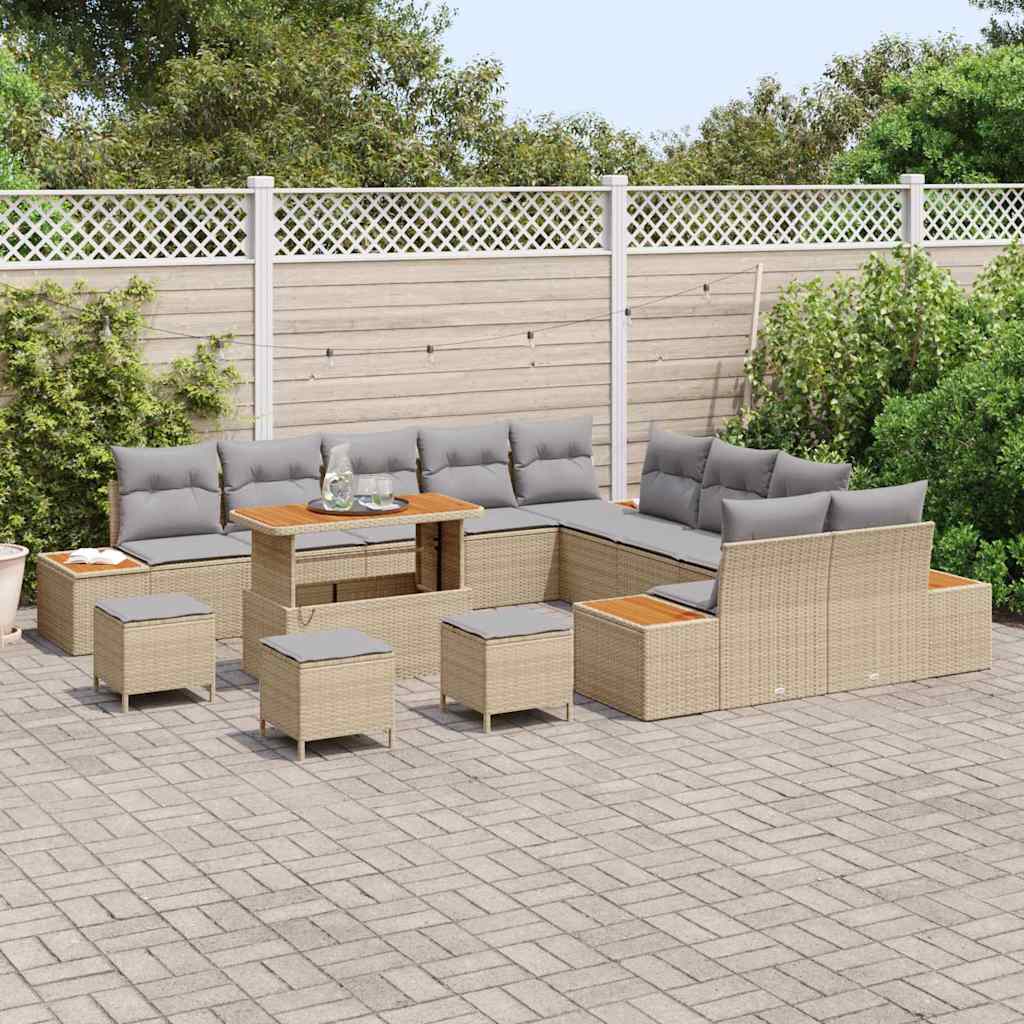 Tuinbankenset 14 st 13-Aantal zitplaatsen Beige Poly riet