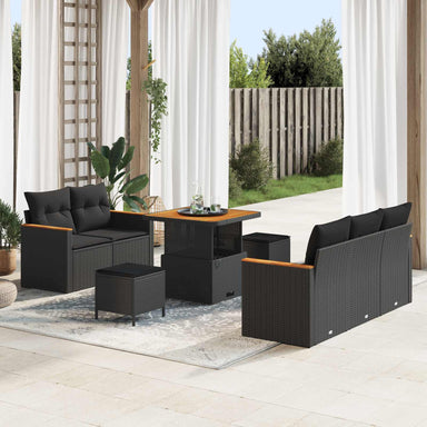 Tuinbankenset 10 st 7-Aantal zitplaatsen Zwart poly rattan