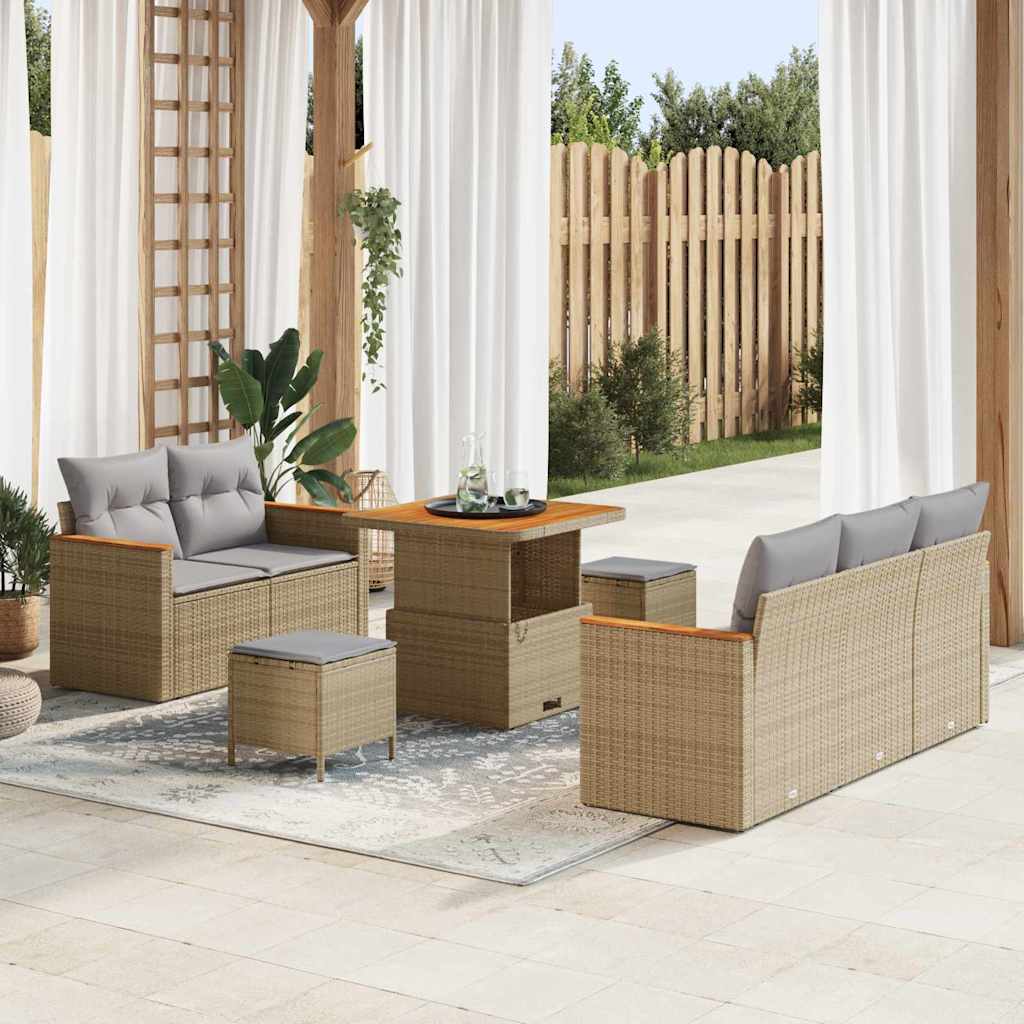 Tuinbankenset 10 st 7-Aantal zitplaatsen Beige en Licht Grijs