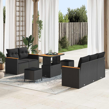 Tuinbankenset 10 st 7-Aantal zitplaatsen Zwart poly rattan